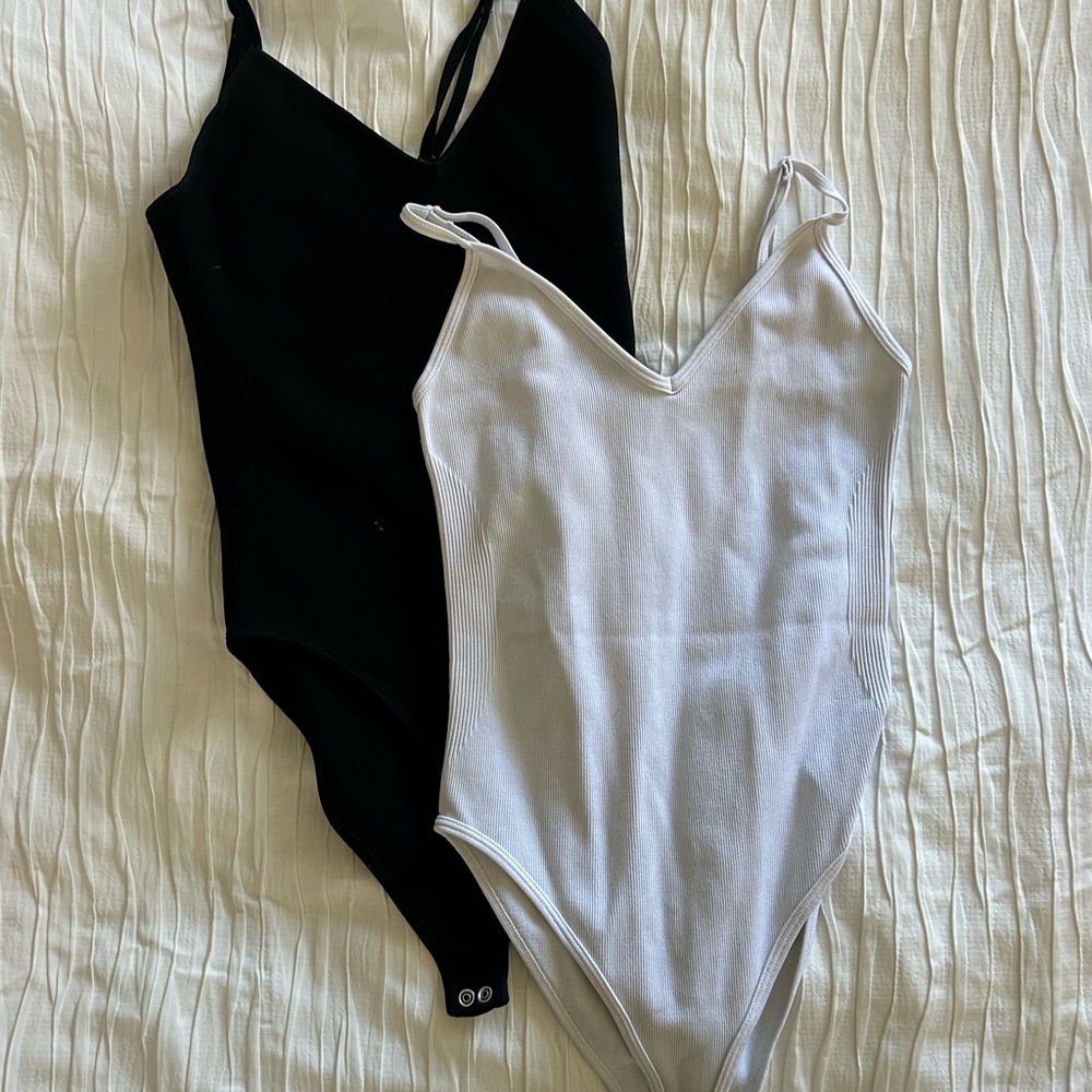 Black and White V-Neck Bodysuits